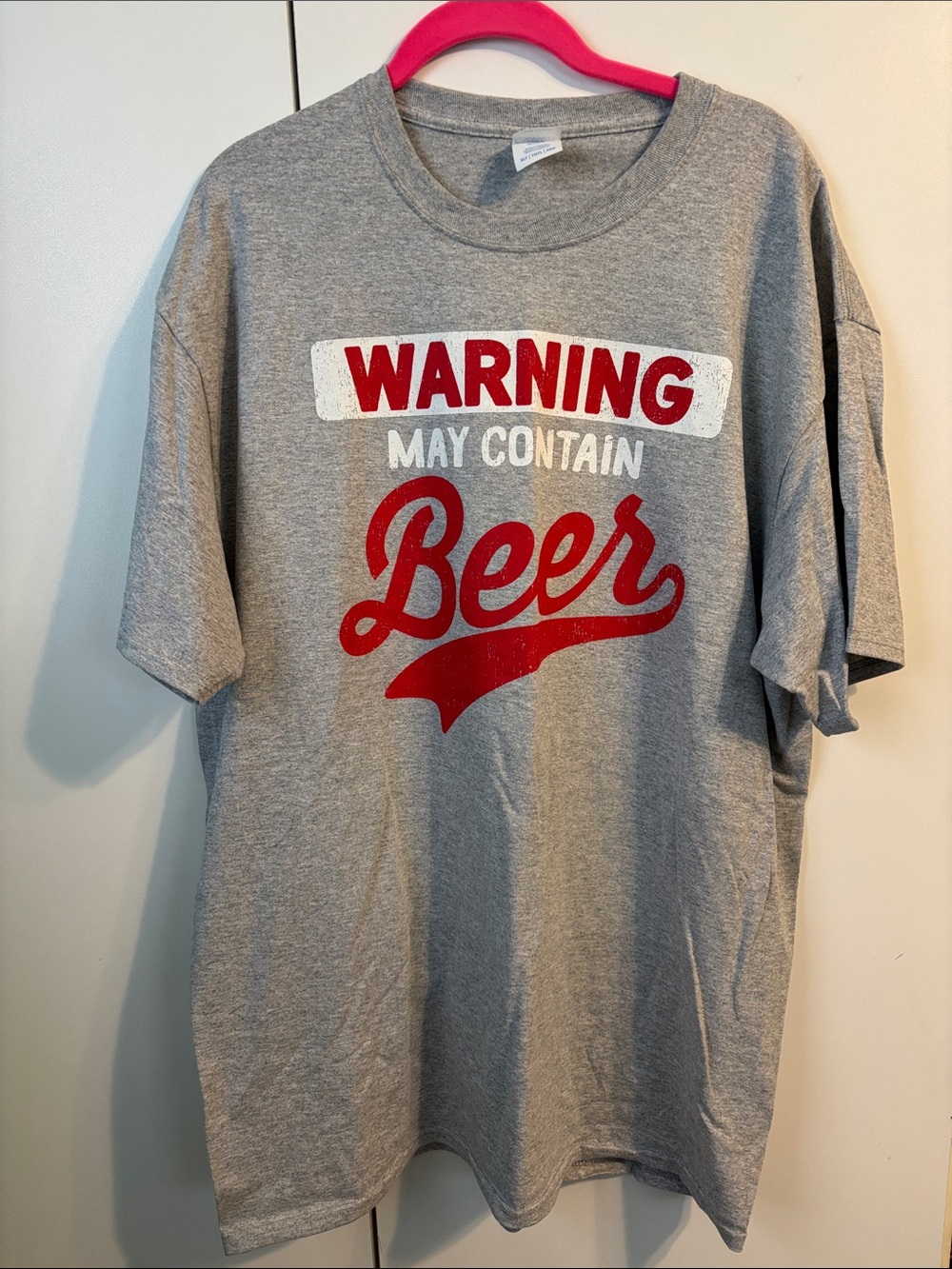 Men's Gray Short-Sleeve Graphic Tee - "Warning May Contain Beer"